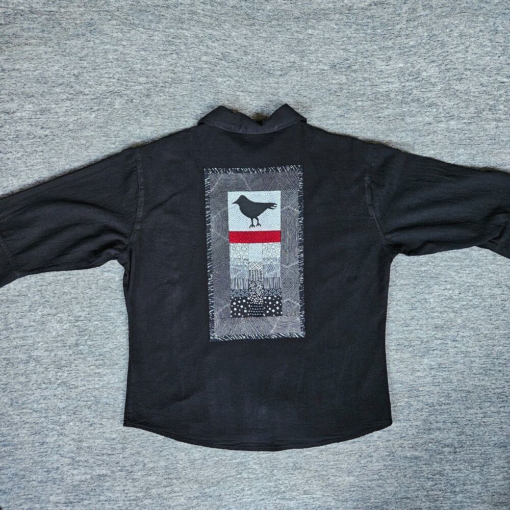 Brie Kriebel Shirt Women's Medium 100% Cotton Beachy Top Bird Quilt Art To Wear - Picture 2 of 8